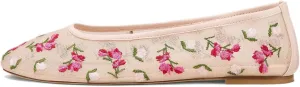 Mesh Ballet Flats for Women Pull-On Elegant Dressy Office Shoes with Fashion Embroidery Round Toe