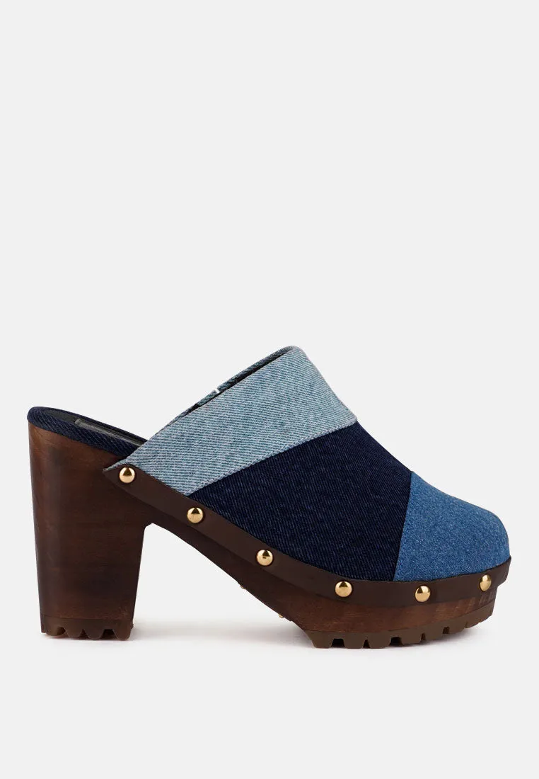 MESO Blue Denim Patchwork Clogs Mules