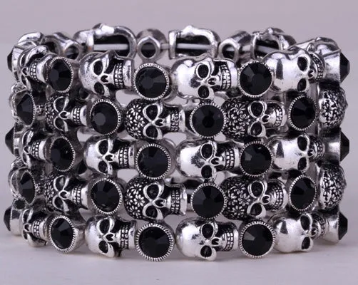 Metal Crypt of Skulls Skeleton Stretch Bracelet