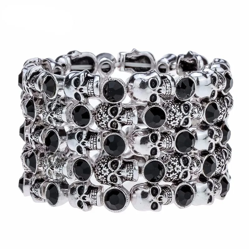 Metal Crypt of Skulls Skeleton Stretch Bracelet