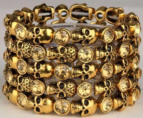 Metal Crypt of Skulls Skeleton Stretch Bracelet