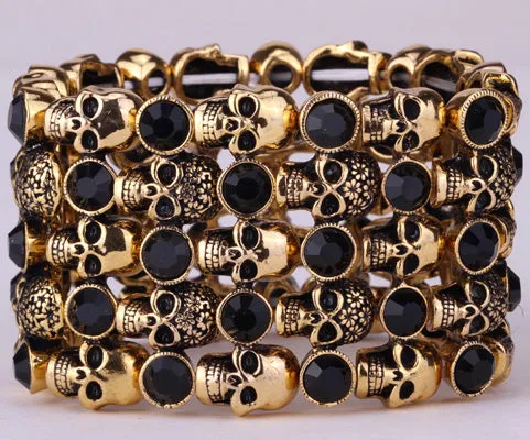 Metal Crypt of Skulls Skeleton Stretch Bracelet