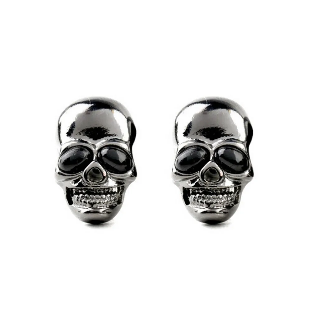 Metal Glossy Black Skull Earrings