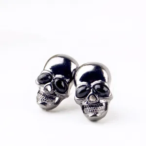 Metal Glossy Black Skull Earrings