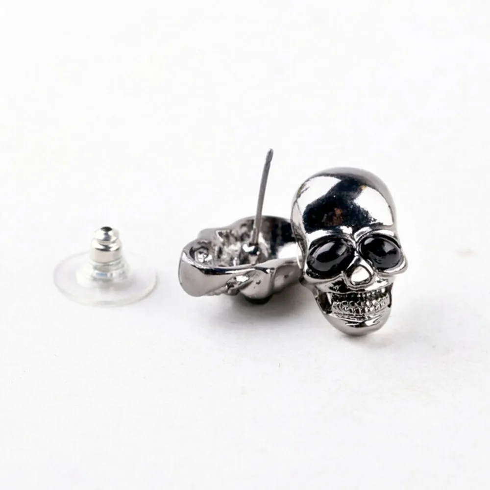 Metal Glossy Black Skull Earrings