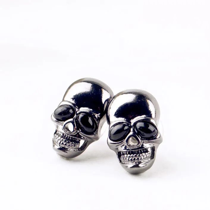 Metal Glossy Black Skull Earrings