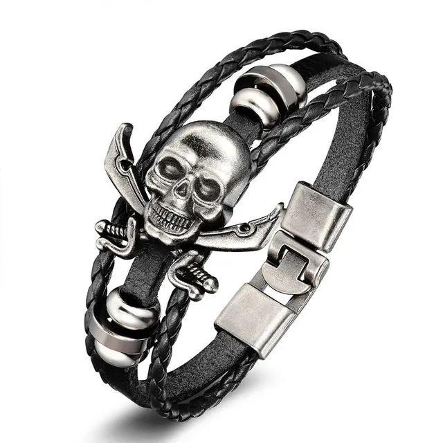 Metal Skull and Cross Swords Pirate Bracelet