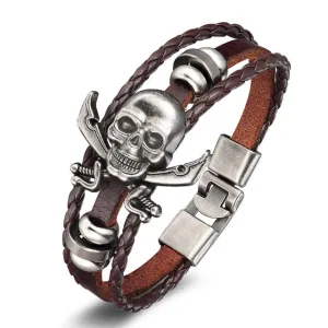 Metal Skull and Cross Swords Pirate Bracelet