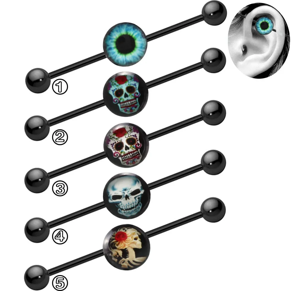 Metal Skull Barbell Cartilage Earring Stainless Steel