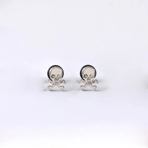 Metal Skull Face Earrings Dumbbell Titanium