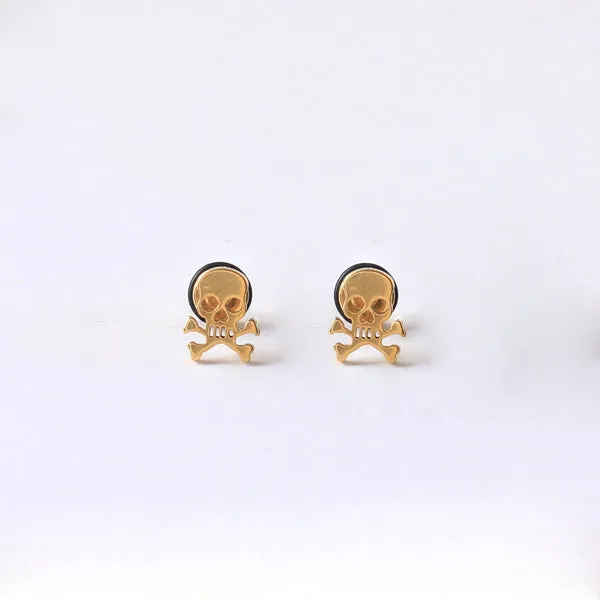 Metal Skull Face Earrings Dumbbell Titanium