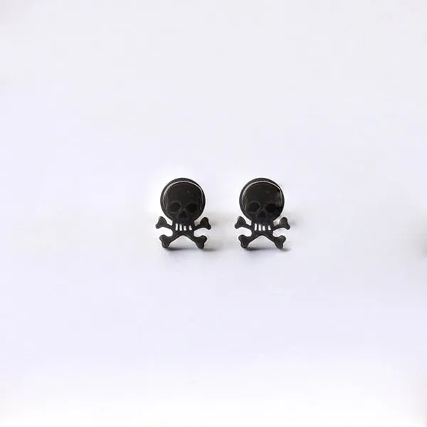 Metal Skull Face Earrings Dumbbell Titanium