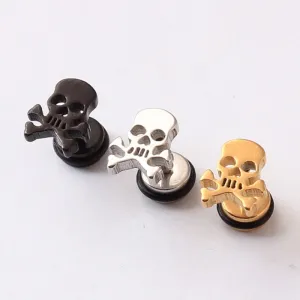 Metal Skull Face Earrings Dumbbell Titanium