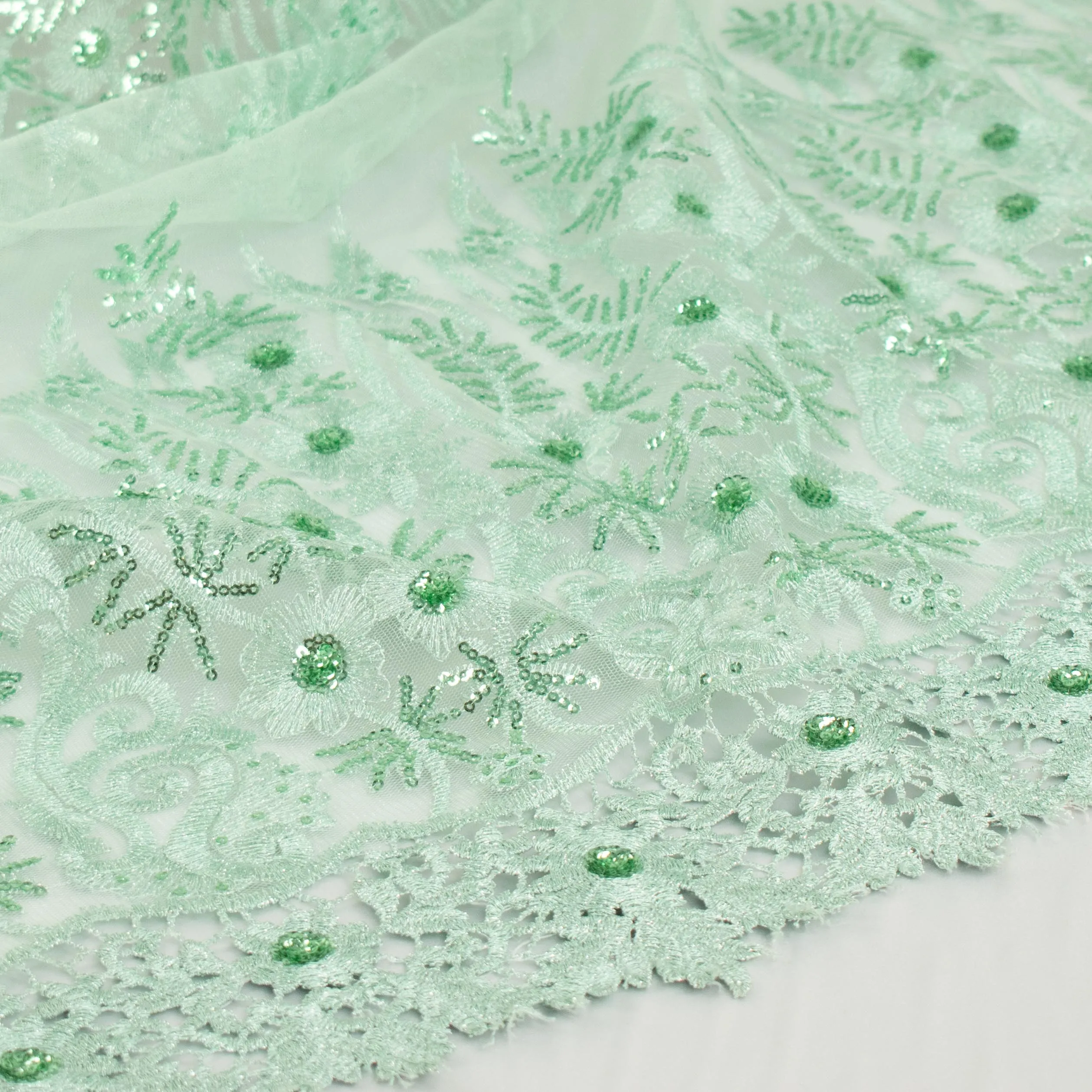 Metallic Sequin Glitter Embroidery Jewel Lace Mint