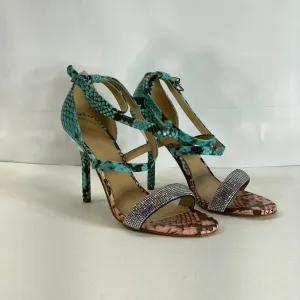 MICHAEL MICHAEL KORS Women's Teal/Tan Astrid Embellished Snake Sandals SZ 6.5