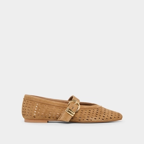 MIKEL BALLET FLATS LT BROWN PERFORATED SUEDE Open Air