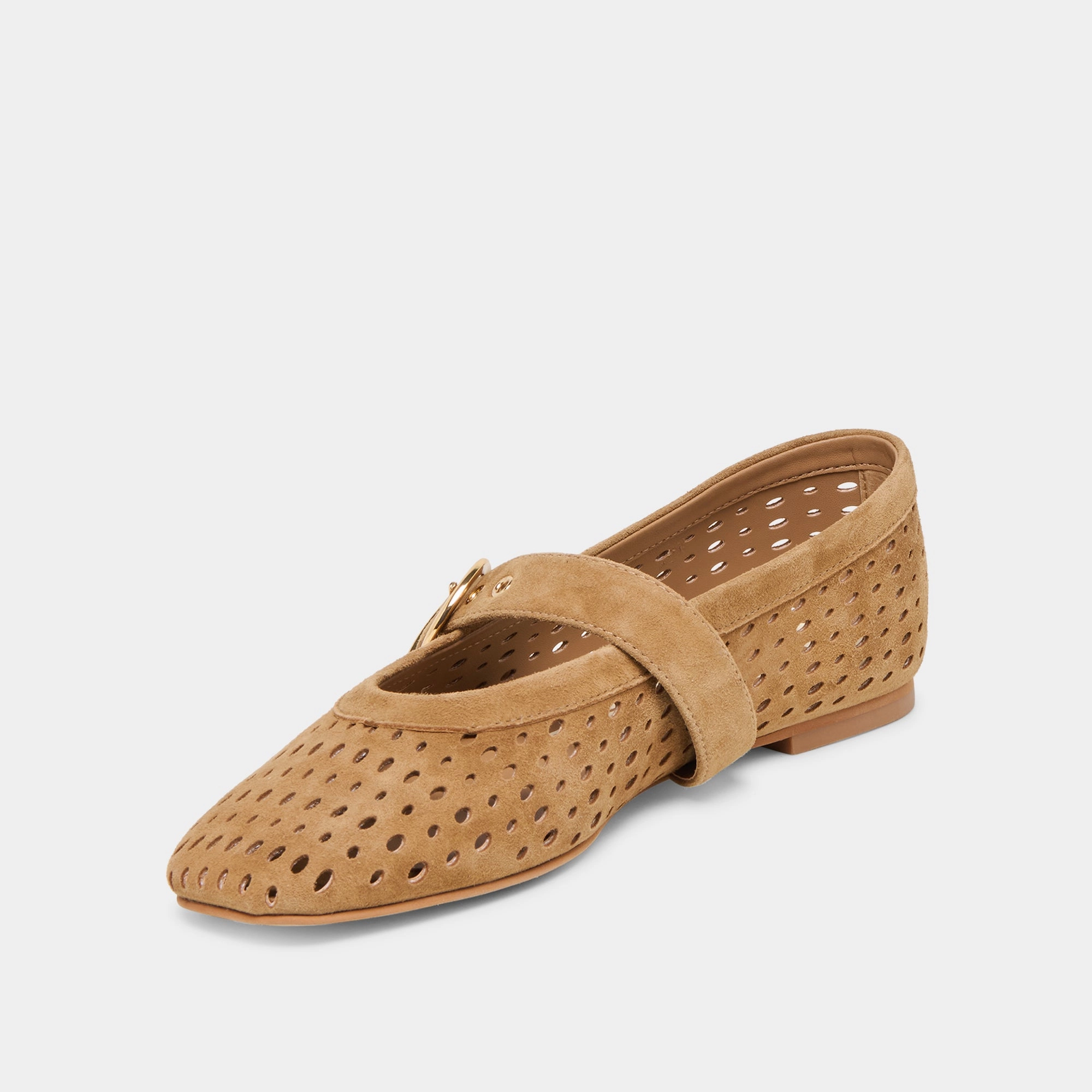 MIKEL BALLET FLATS LT BROWN PERFORATED SUEDE Smooth Cushion Sale Day