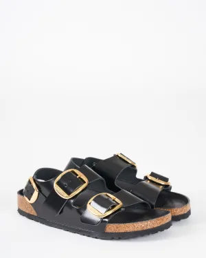 milano big buckle sandal - high shine black leather