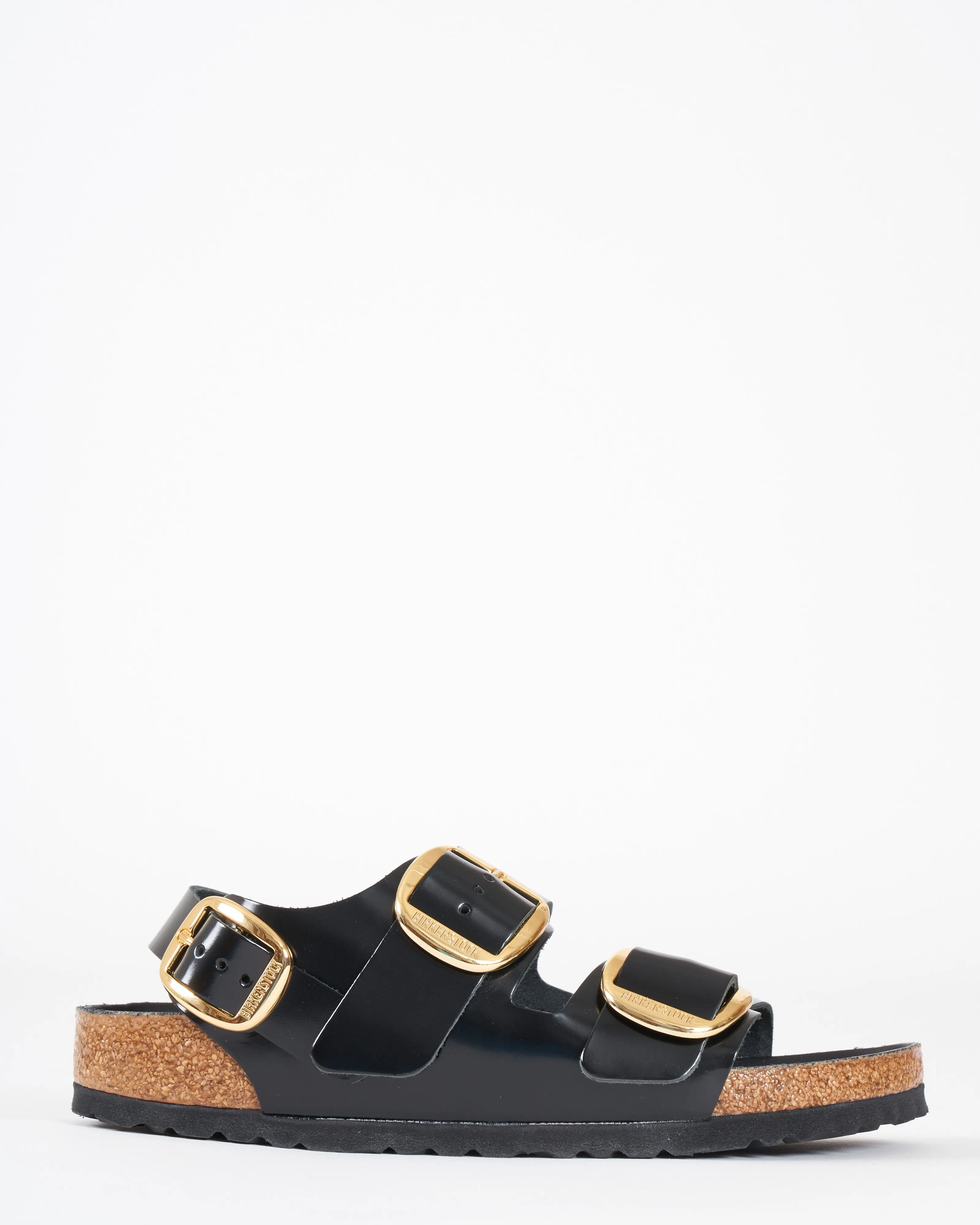milano big buckle sandal - high shine black leather