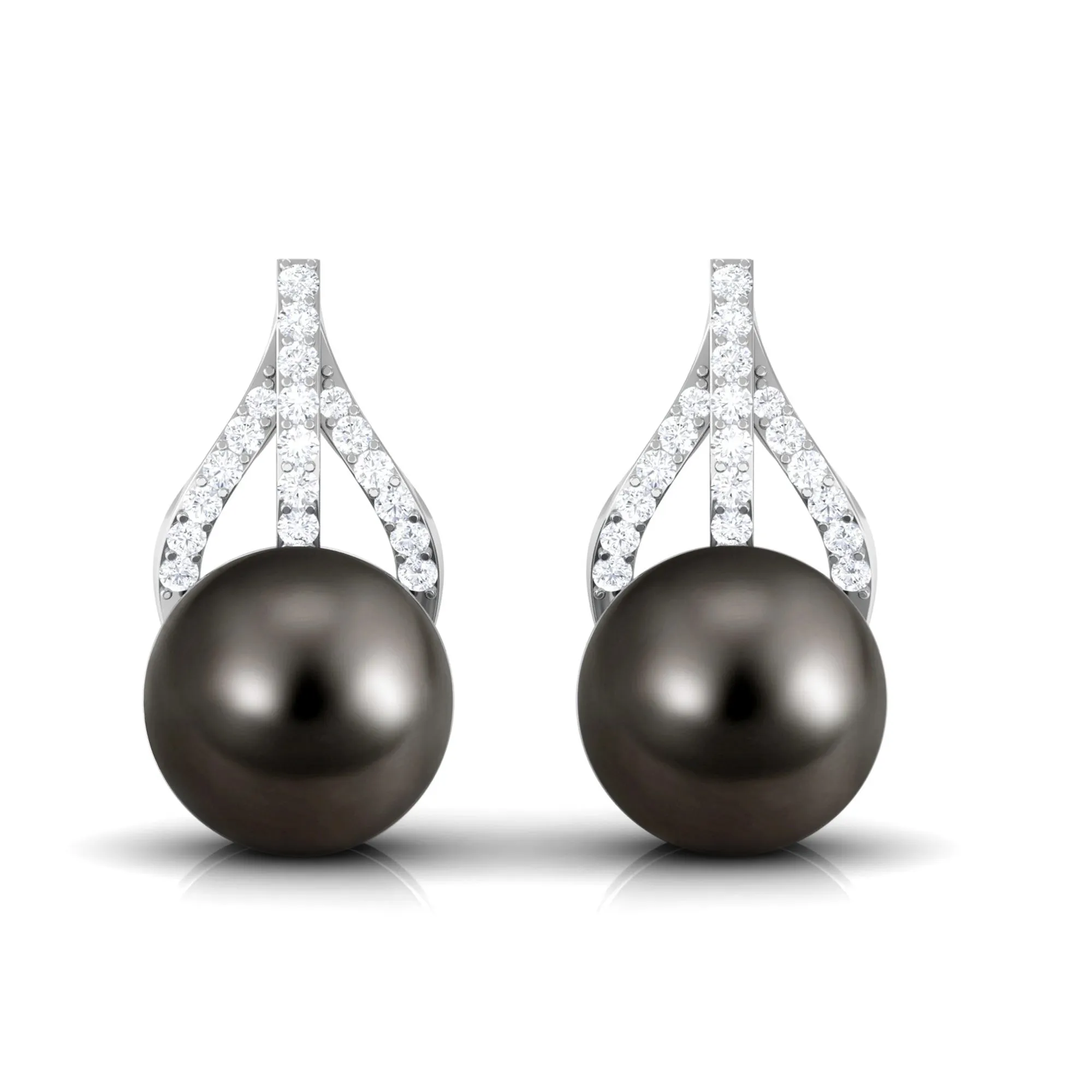 Minimal Black Tahitian Pearl Stud Earrings with Diamond