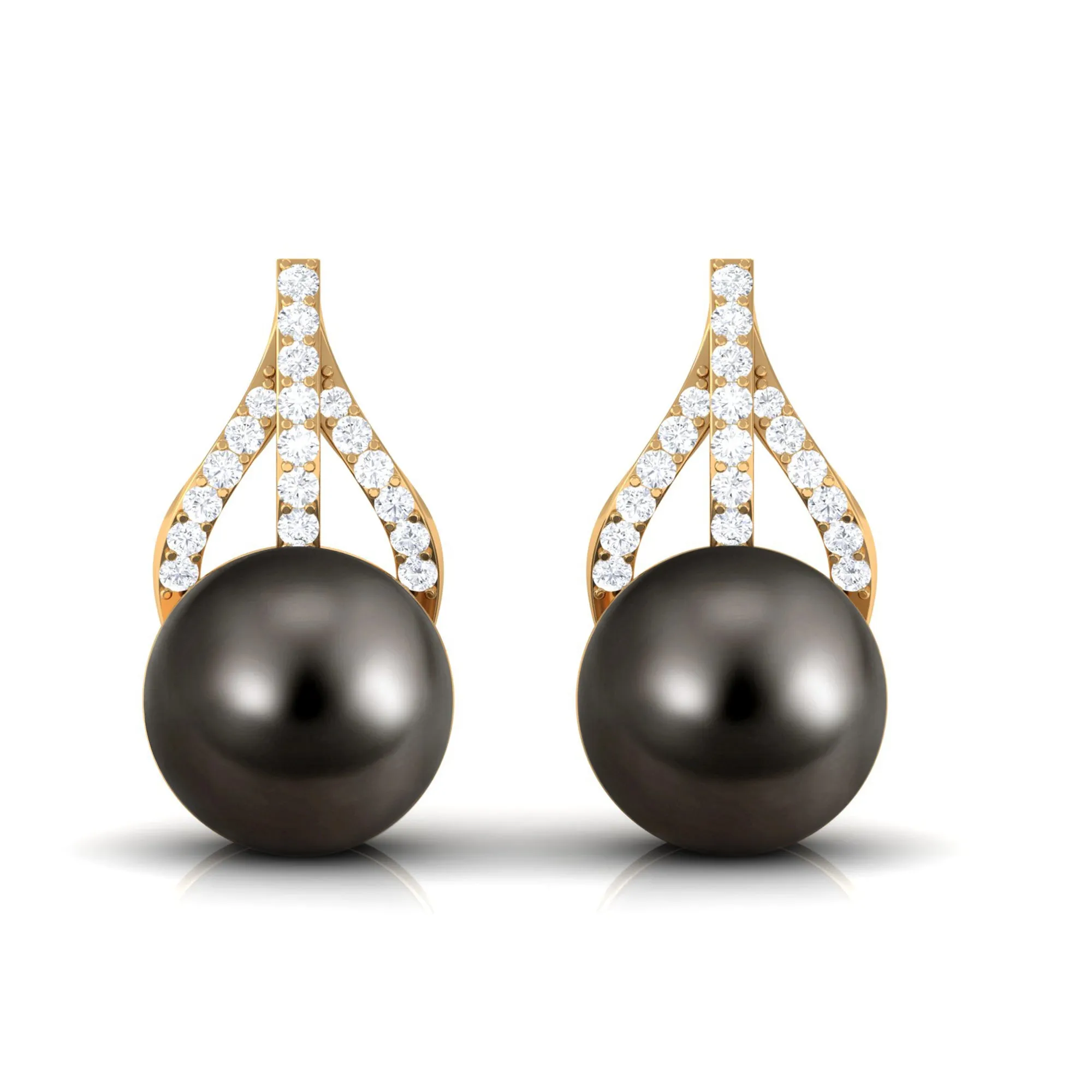 Minimal Black Tahitian Pearl Stud Earrings with Diamond