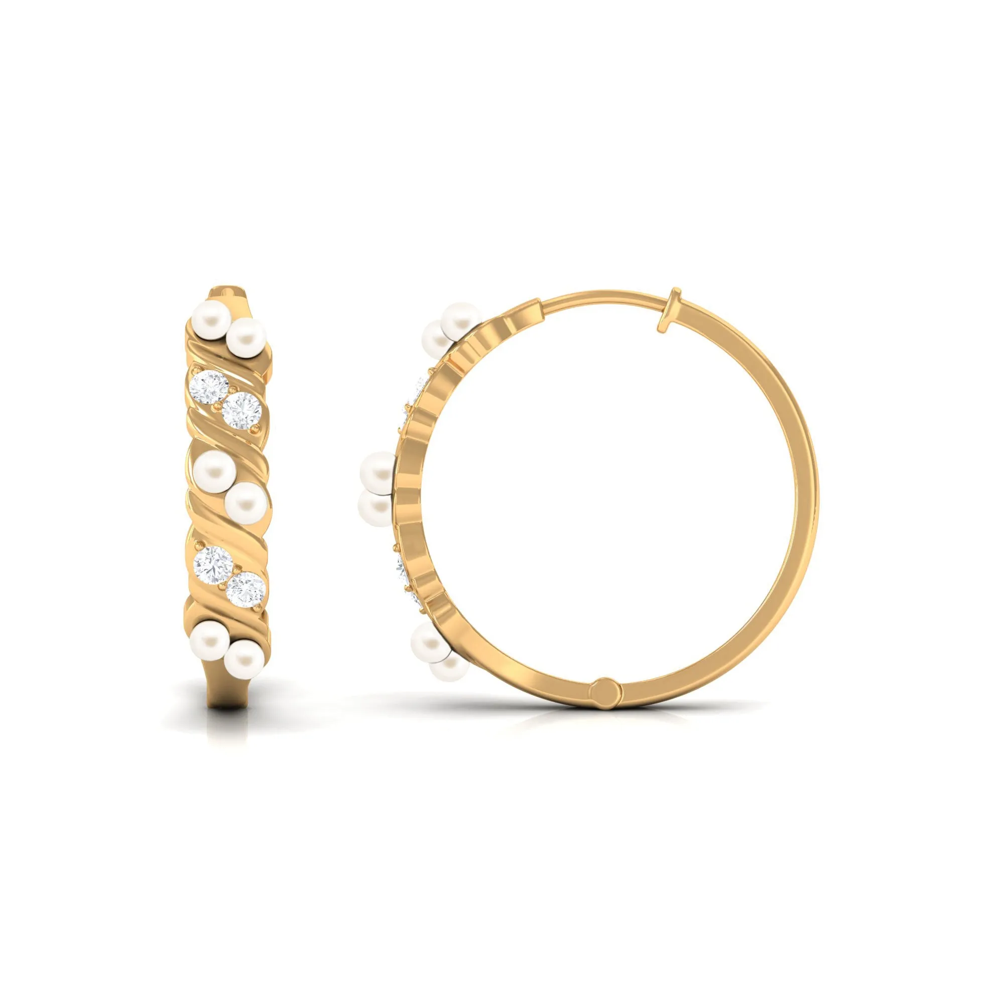 Minimal Freshwater Pearl and Diamond Hoop Earrings