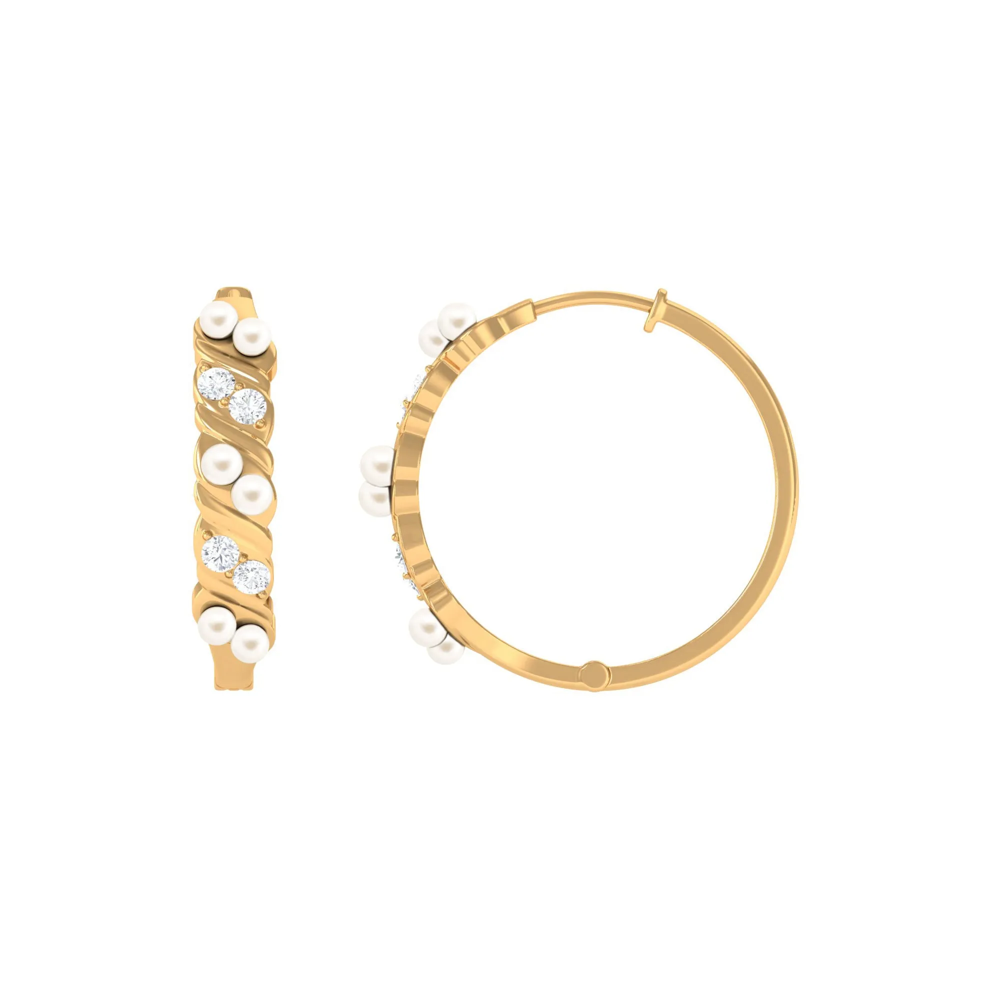 Minimal Freshwater Pearl and Diamond Hoop Earrings