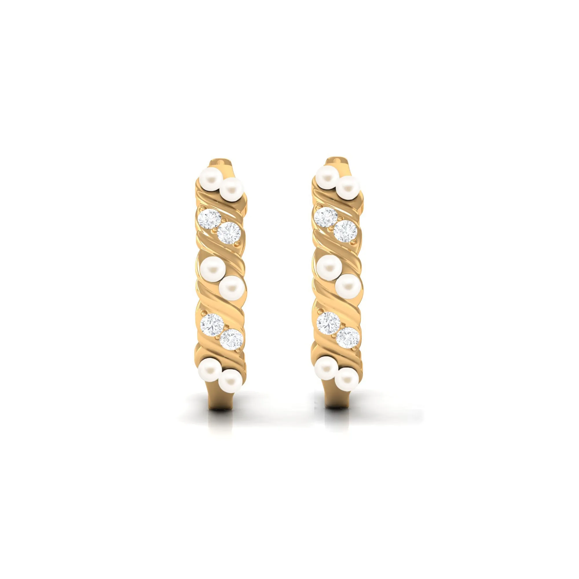 Minimal Freshwater Pearl and Diamond Hoop Earrings