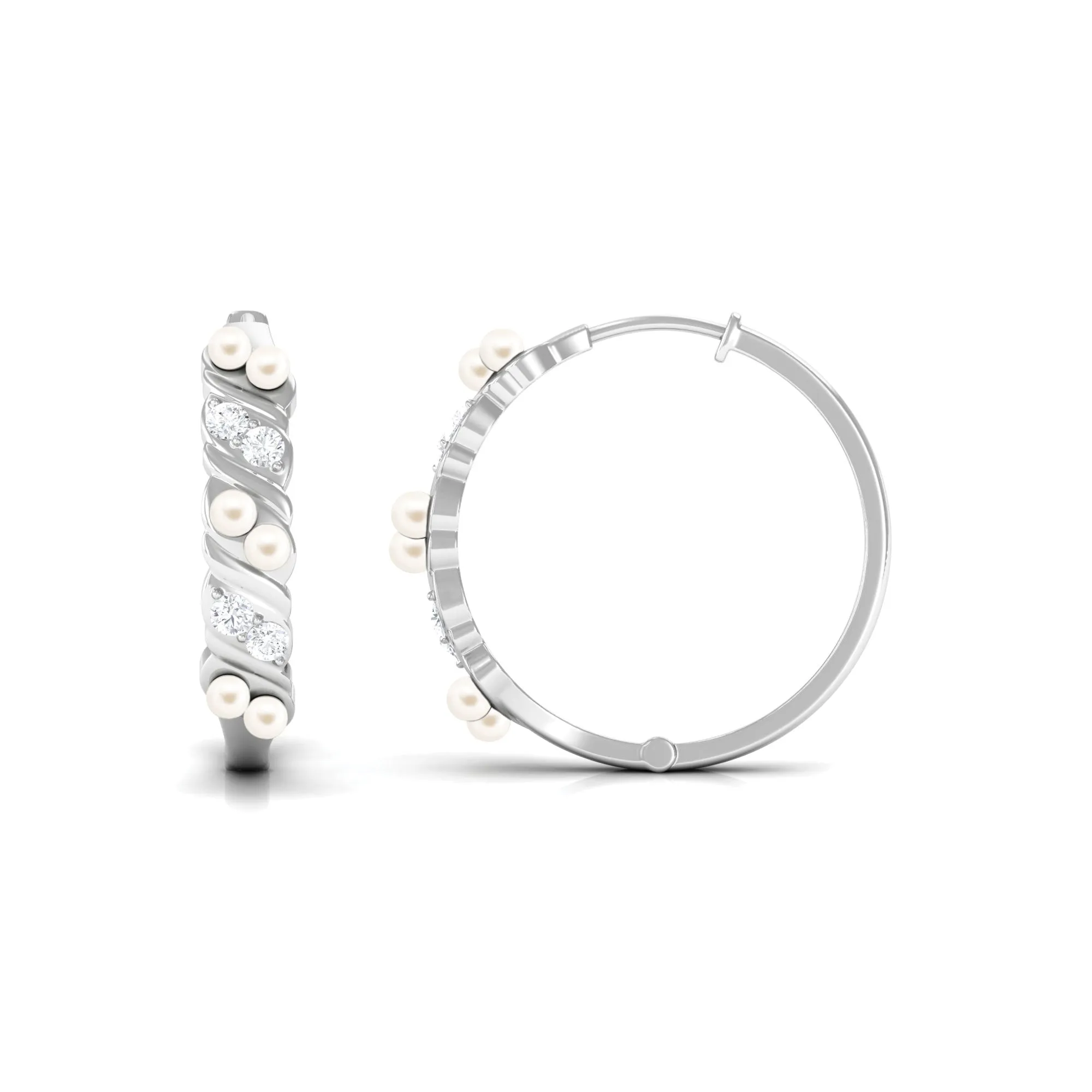 Minimal Freshwater Pearl and Diamond Hoop Earrings