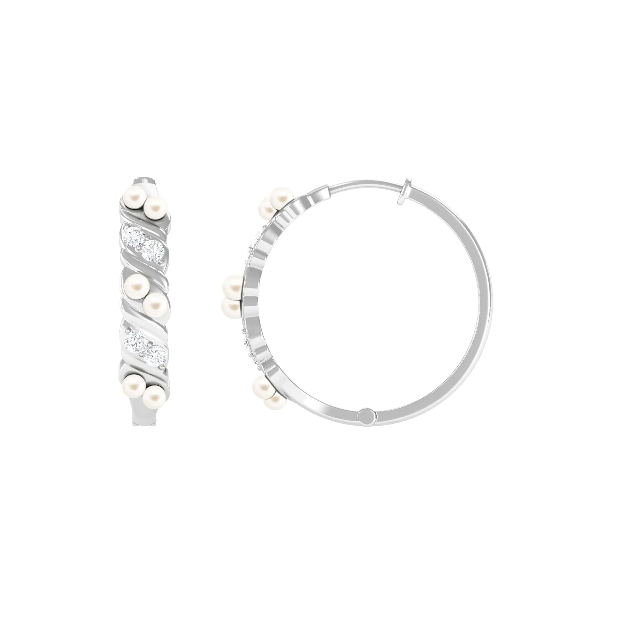 Minimal Freshwater Pearl and Diamond Hoop Earrings