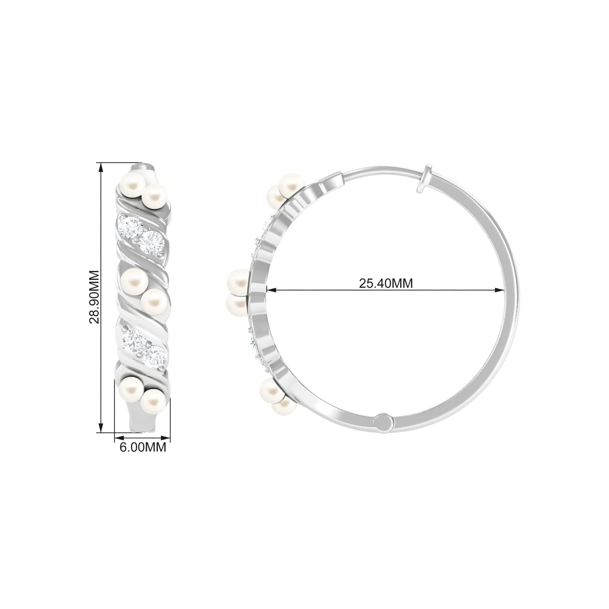 Minimal Freshwater Pearl and Diamond Hoop Earrings