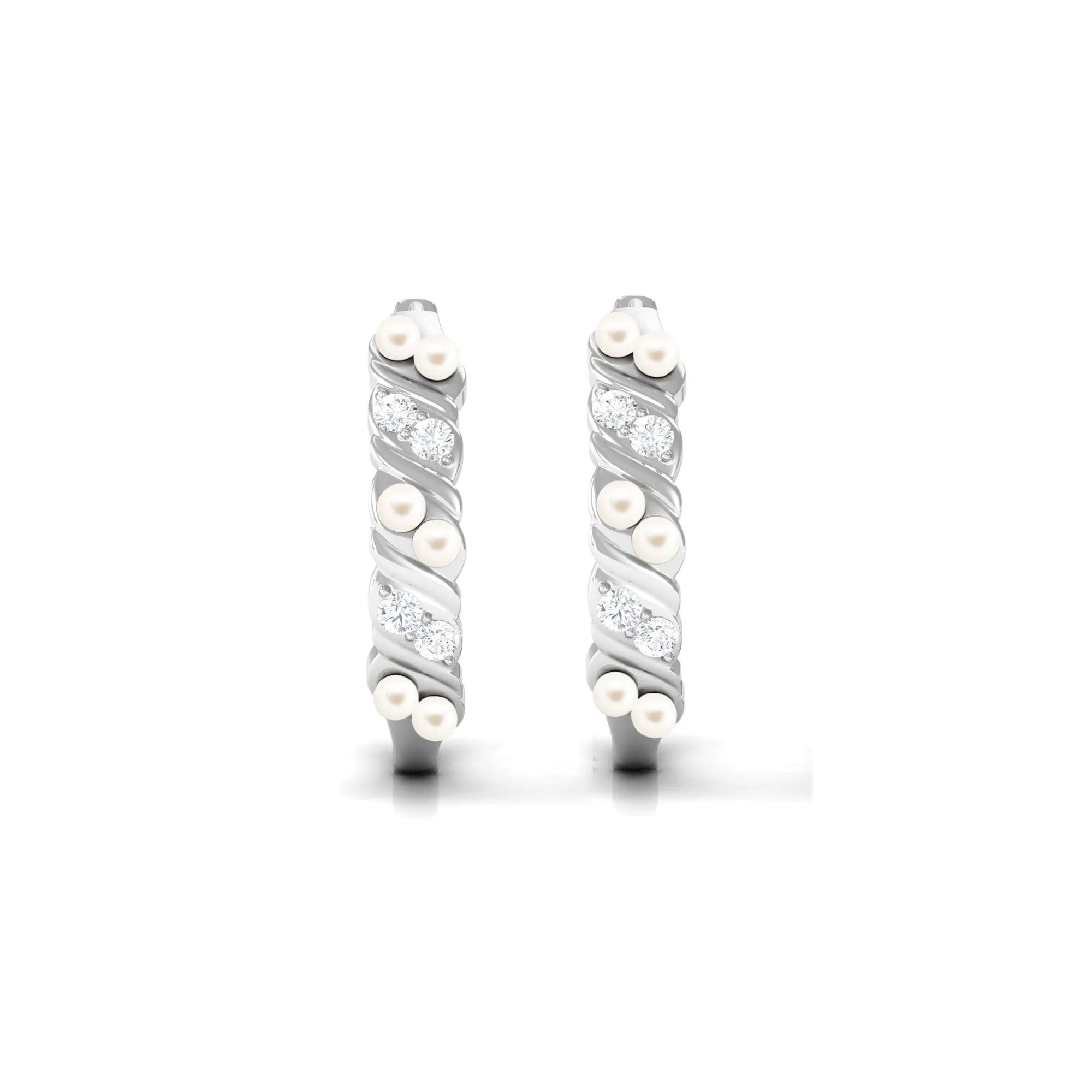 Minimal Freshwater Pearl and Diamond Hoop Earrings