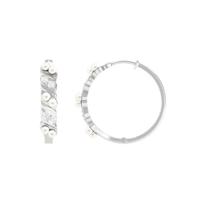 Minimal Freshwater Pearl and Diamond Hoop Earrings