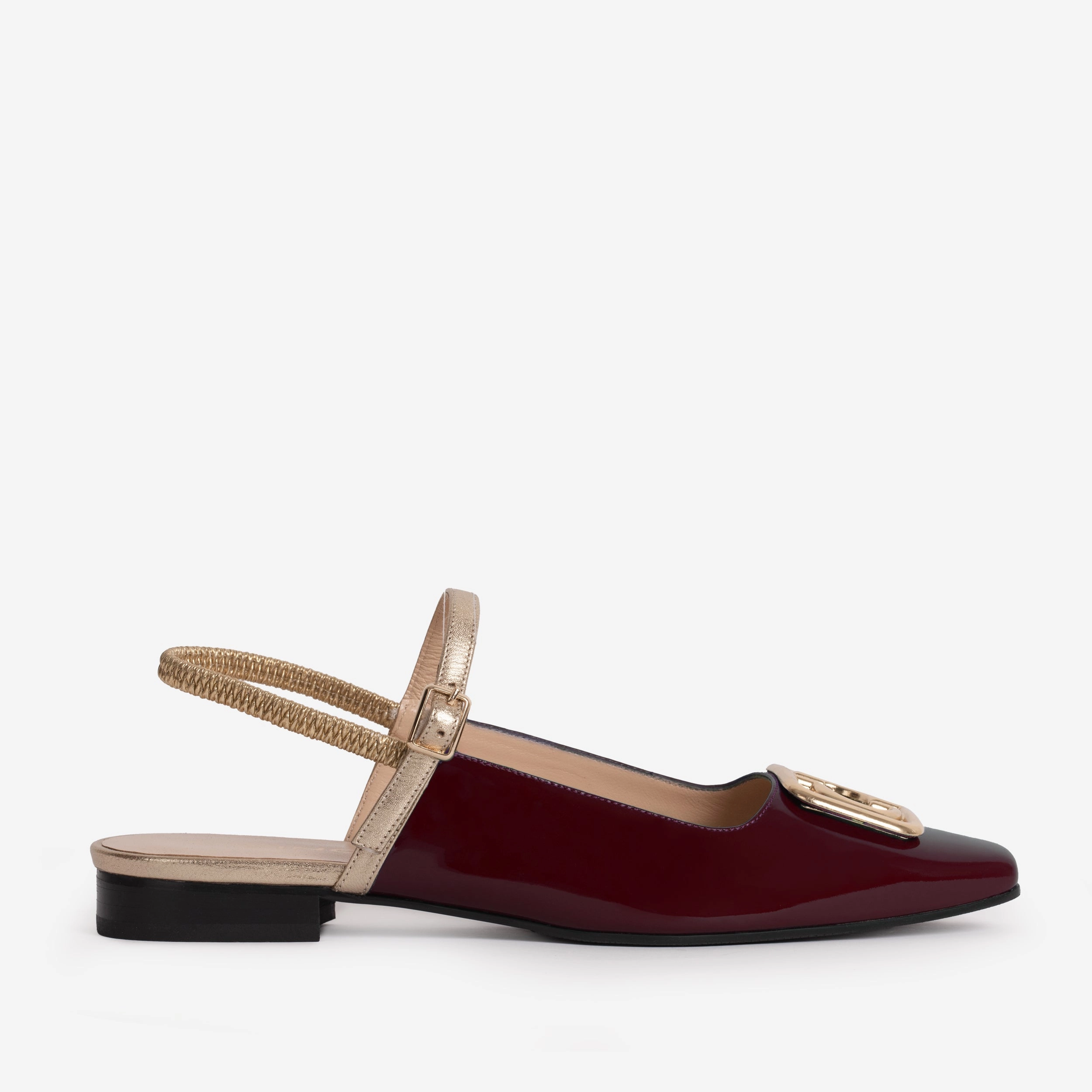 The Rosalinda Burgundy Patent Leather Women Flat Slingback Shoe Comfortable Sole
