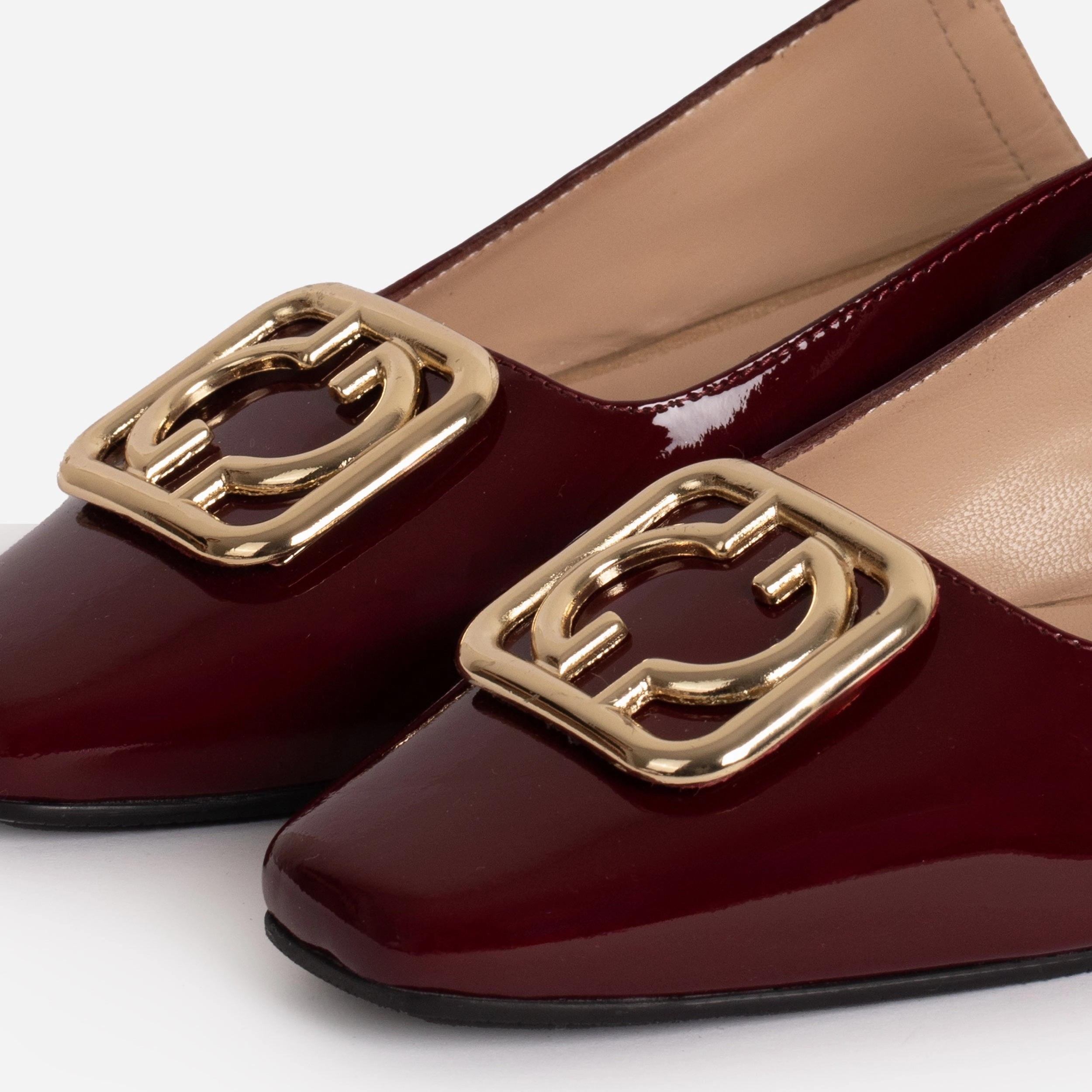 The Rosalinda Burgundy Patent Leather Women Flat Slingback Shoe Canvas
