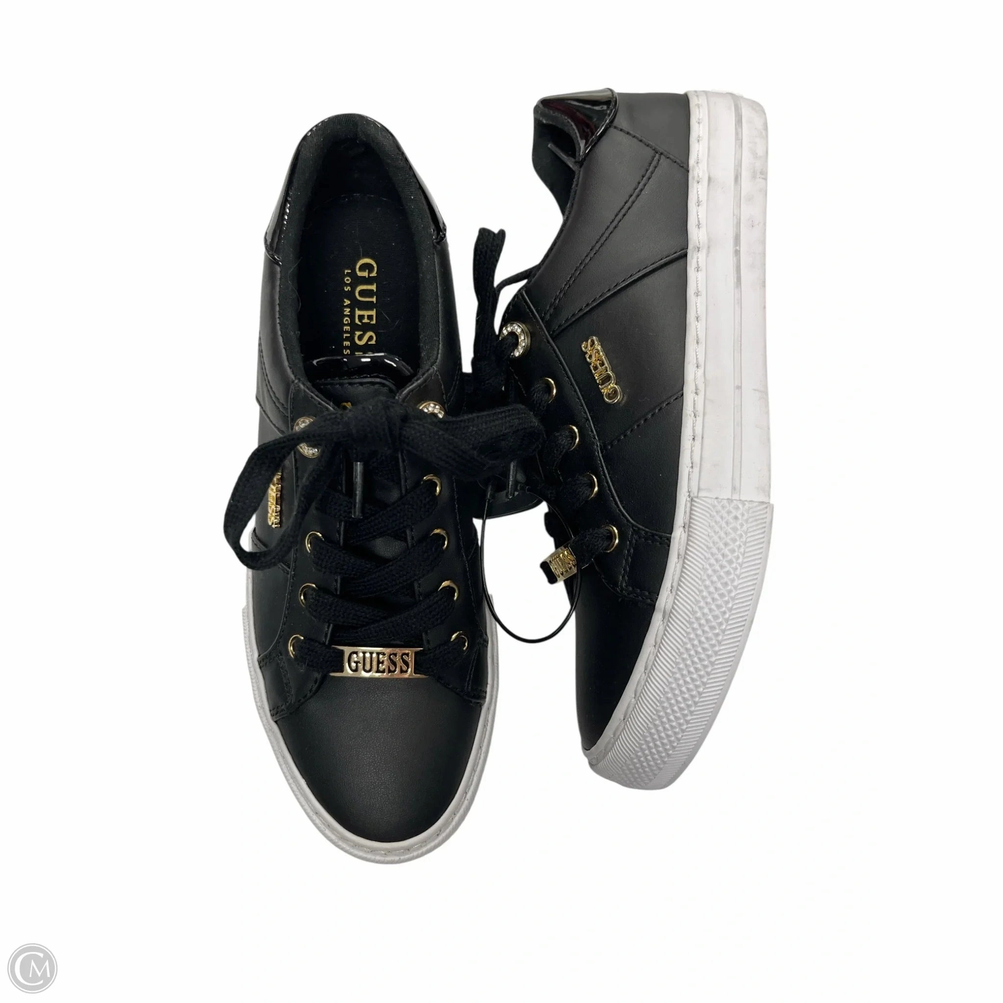 Zip Up Closure Shoes Sneakers By Guess In Black & Gold, Size: 6.5