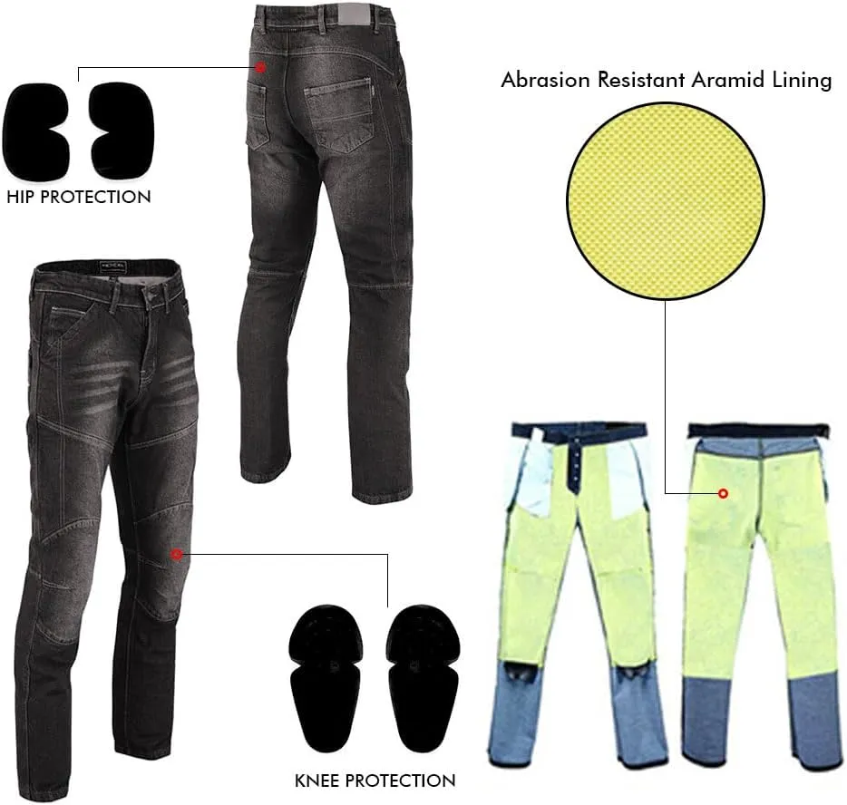 Motorcycle Kevlar Jeans ProtectiveMotorcycle Denim Jeans Pants Reinforced Hip and Knee Safety with CE Removable Armor