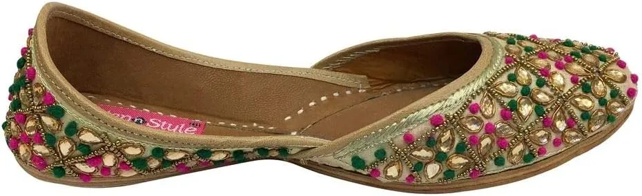 Multicoloured Embroidered Handmade Women Ballet Shoes Mojari Sandel Juti Khussa Shoe