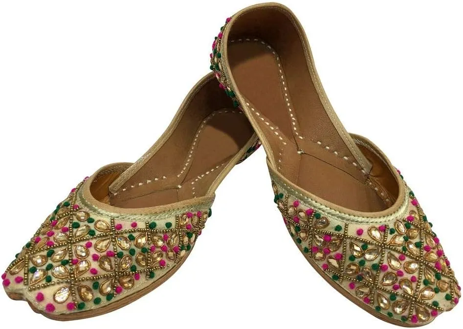 Multicoloured Embroidered Handmade Women Ballet Shoes Mojari Sandel Juti Khussa Shoe