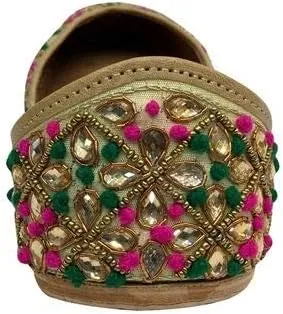 Multicoloured Embroidered Handmade Women Ballet Shoes Mojari Sandel Juti Khussa Shoe