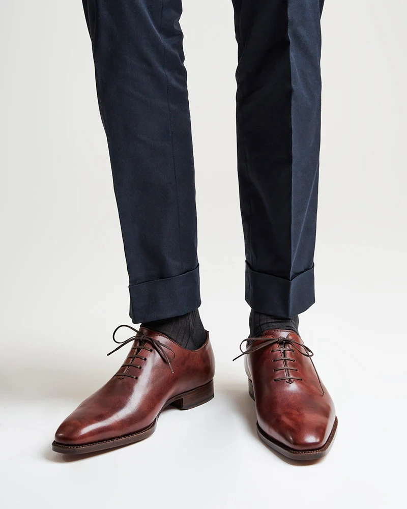 Museum Cognac Wholecut Oxford Dress Shoe with Rubber Half Soles Euro Fit Show Night