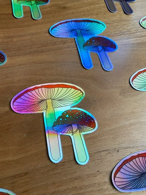 Mushroom Holographic Sticker Water Resistant
