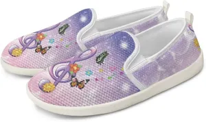 Music Note Print Flat Mesh Shoes Slip-on Mesh Shoes Breathable Casual Loafers for Outdoor