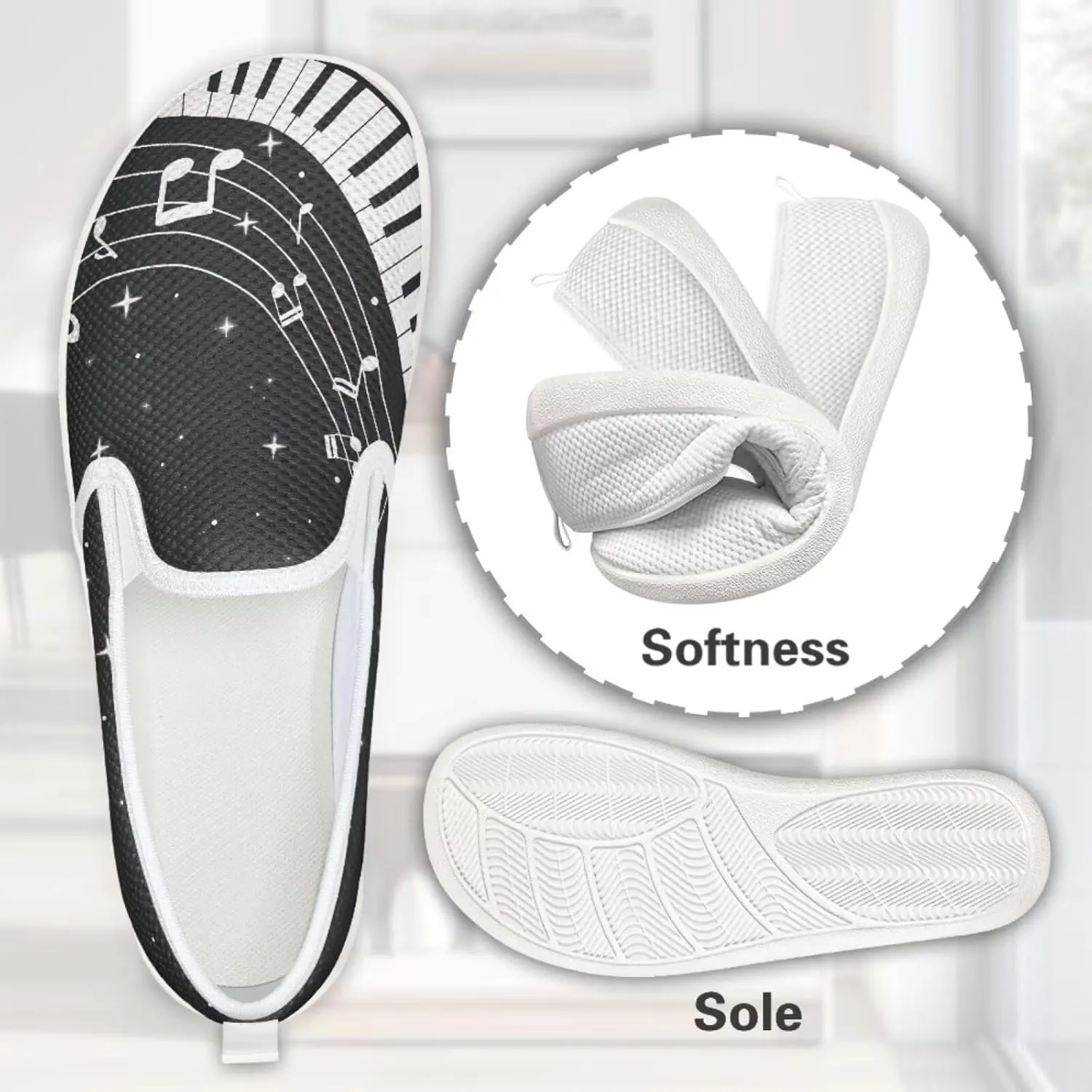 Music Note Print Flat Mesh Shoes Slip-on Mesh Shoes Breathable Casual Loafers for Outdoor