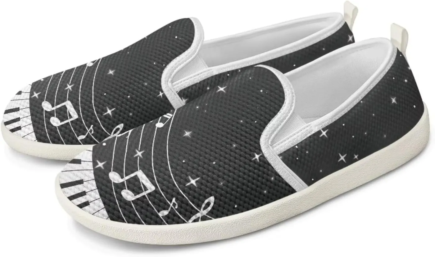 Music Note Print Flat Mesh Shoes Slip-on Mesh Shoes Breathable Casual Loafers for Outdoor