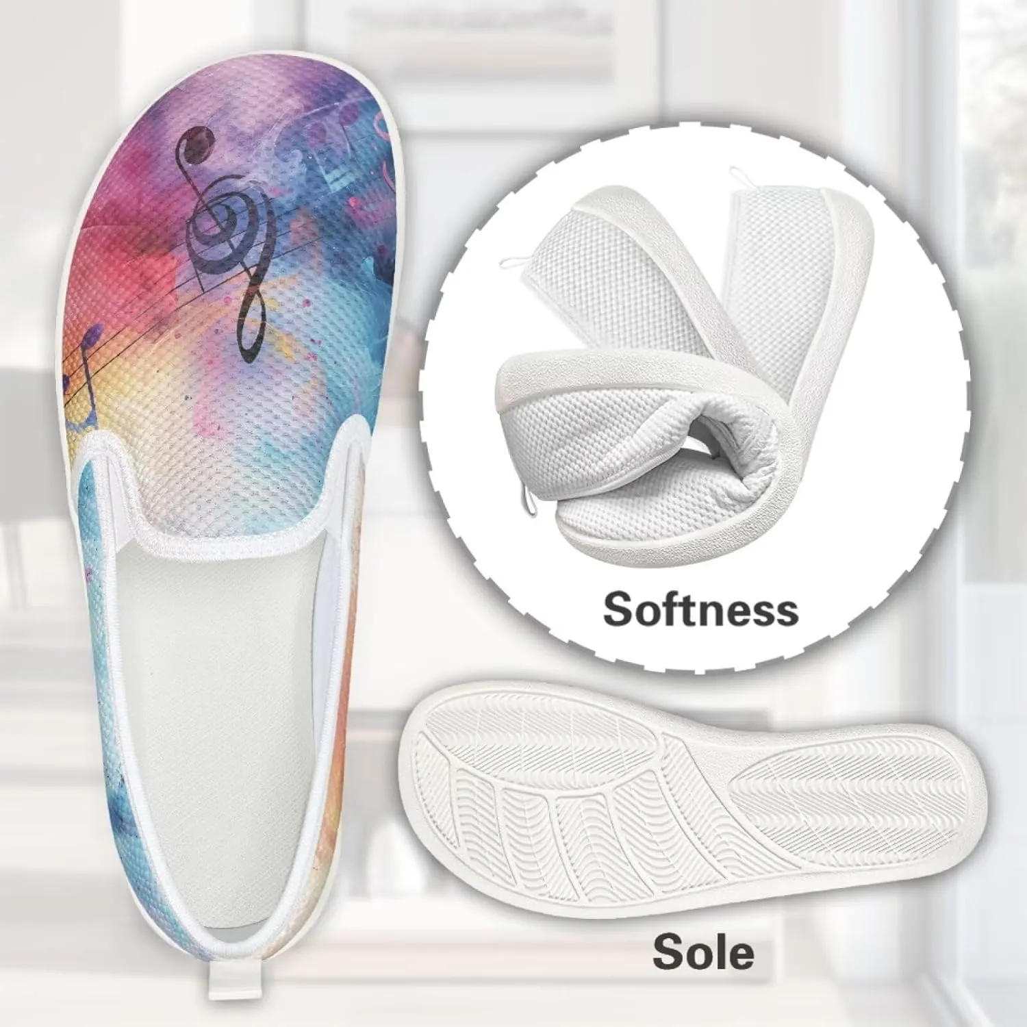 Music Note Print Flat Mesh Shoes Slip-on Mesh Shoes Breathable Casual Loafers for Outdoor