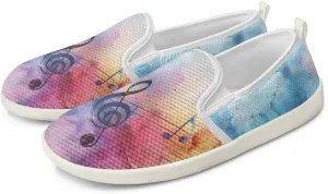 Music Note Print Flat Mesh Shoes Slip-on Mesh Shoes Breathable Casual Loafers for Outdoor