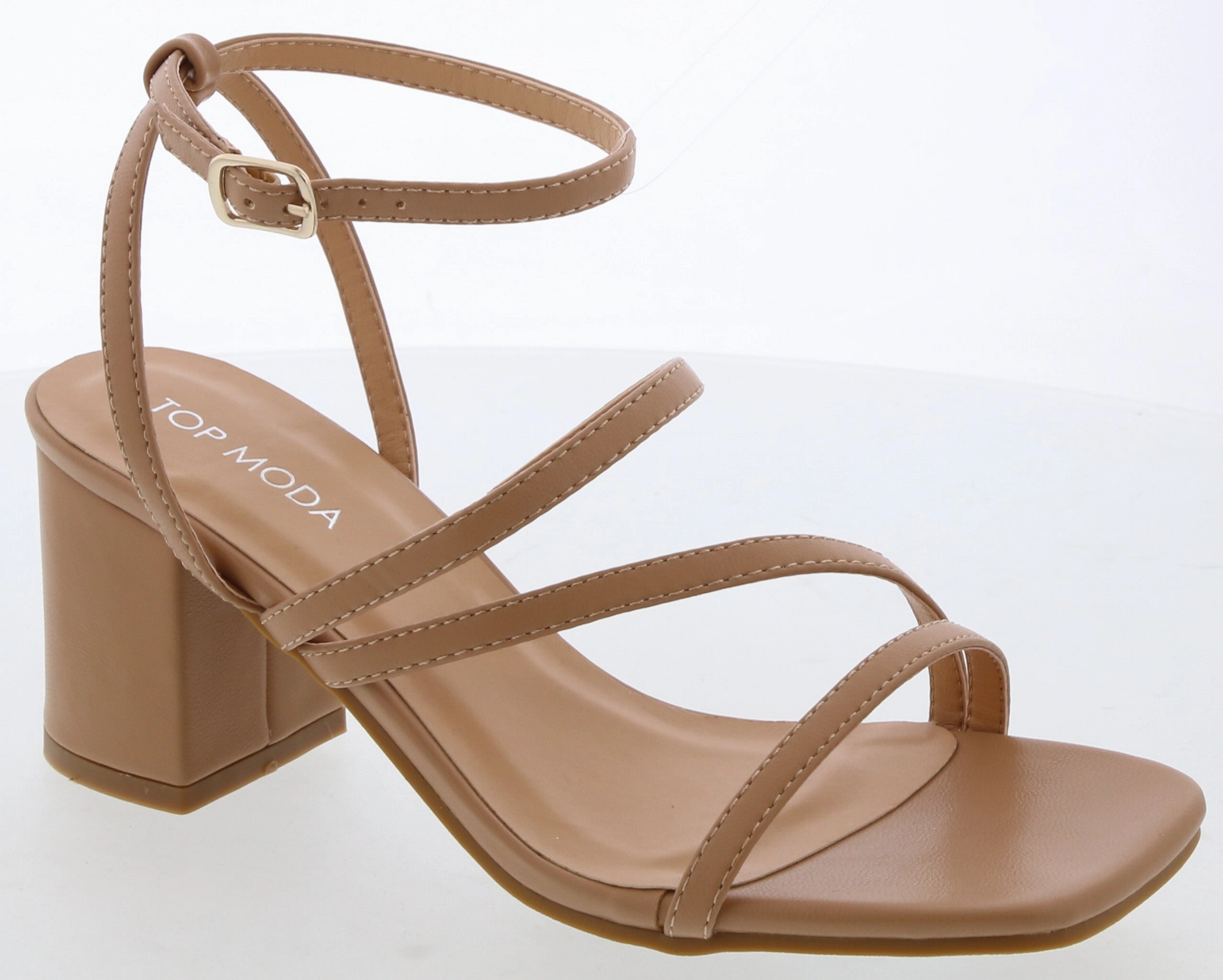 Leather Soft Mono Tone 3Strap Dressy Sandal (CAMEL)