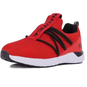 Nautica Kids Athletic Slip-On Bungee Running Tennis Shoes, Red Black Size-5