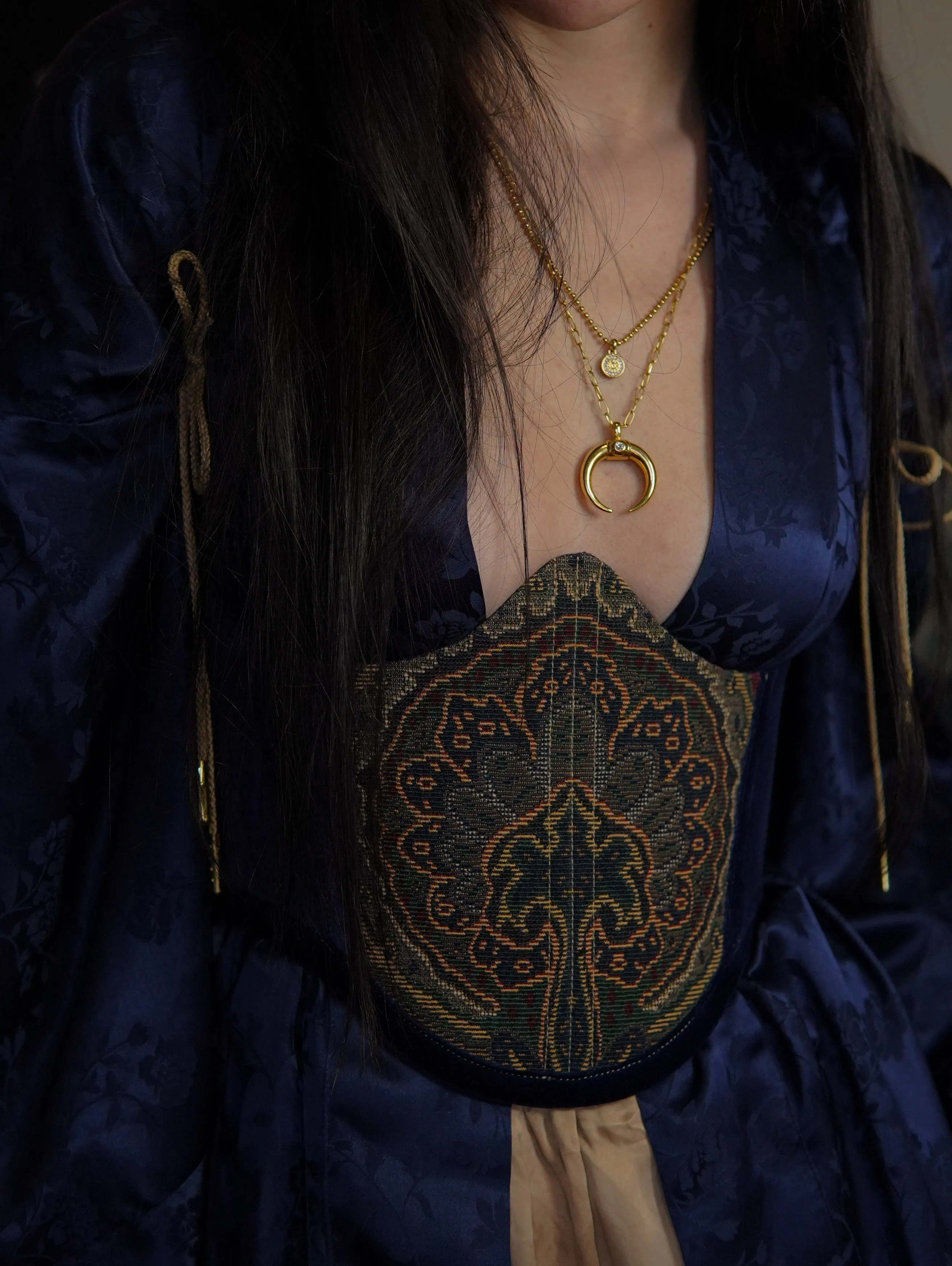 Navy Tapestry Underbust Corset (pre-order)